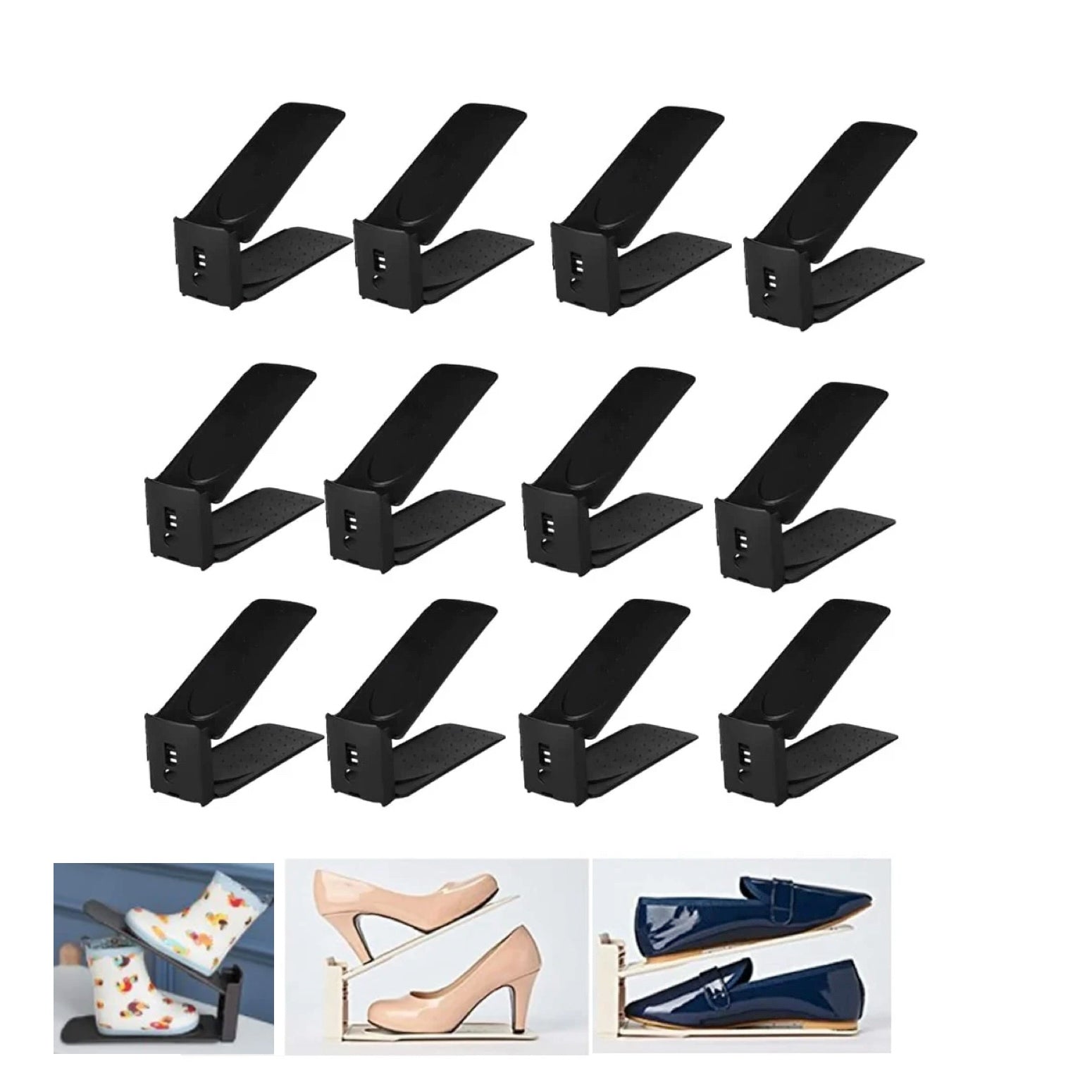 12x Shoe Slots Organizer Wardrobe Stacker Space Saver Rack Holder Adjustable UK