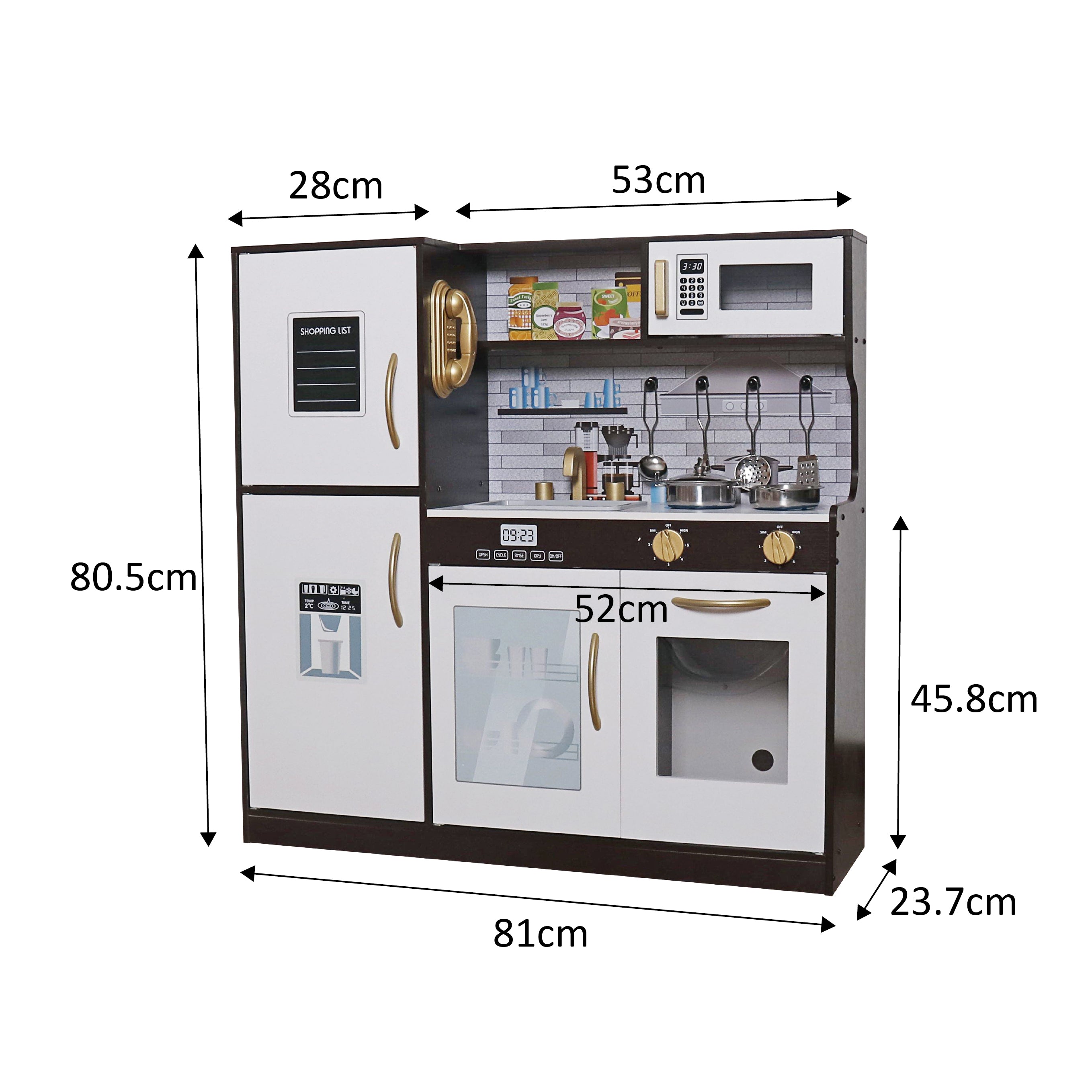 White/Gold Large Kids Kitchen Play Set Wooden Kitchen Cooking Utensil Pretend Play Set Toy Kids Chef Pretend Play Kitchen Cooking Set (White/Gold Edition)