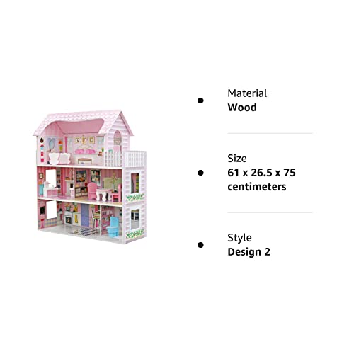 HYGRAD® Kids Wooden Three Levels Victorian Wooden Doll House with Furniture Set For Role Play (Design 2)