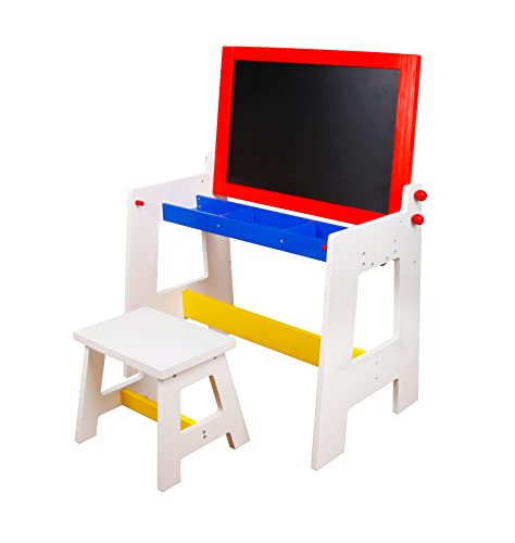 HYGRAD® Multi-Purpose Kids Table and Chair, Drawing BlackBoard Study Desk with Storage Space, Pens and Eraser, Children Activity Table and Chair Set for Boys Girls