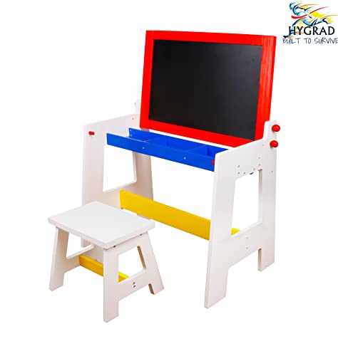 HYGRAD® Multi-Purpose Kids Table and Chair, Drawing BlackBoard Study Desk with Storage Space, Pens and Eraser, Children Activity Table and Chair Set for Boys Girls