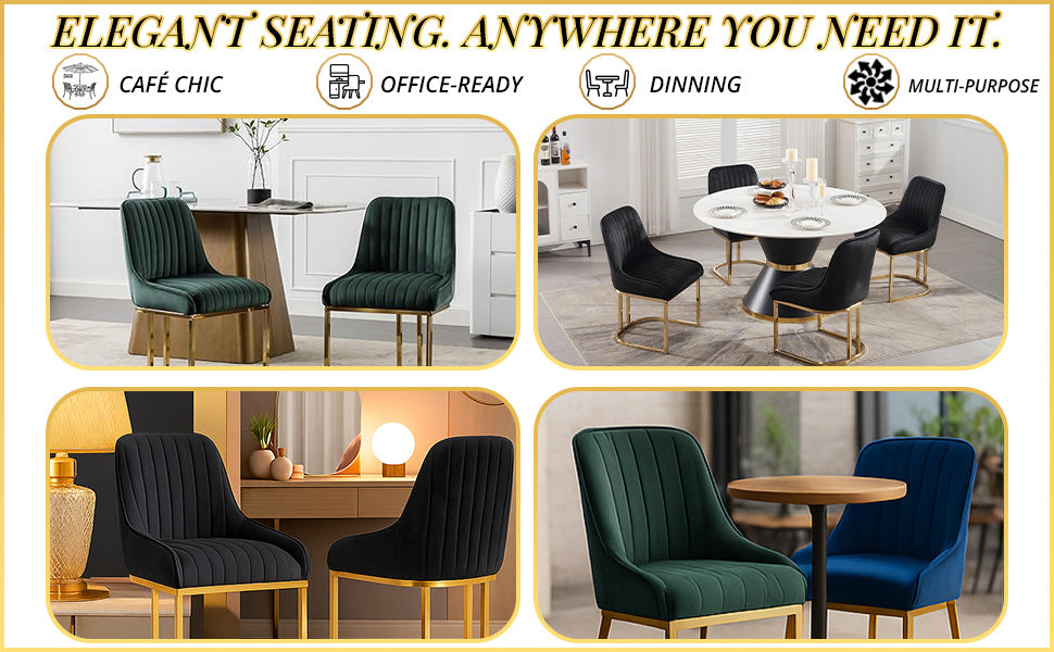 HYGRAD® Set Of 2 Velvet Dining Chair Luxury Padded Dining Room Chairs Armless Gold Chairs For Kitchen Restaurant Office