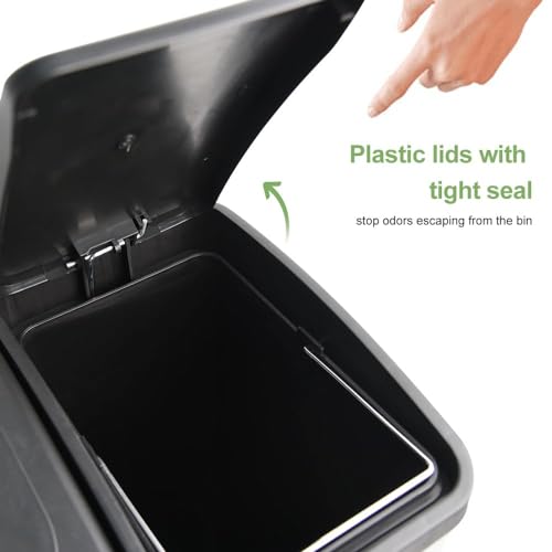 HYGRAD Kitchen Bin Recycling Bin For Kitchen Stainless Steel Triple Compartment Food Waste Bin Removable Inner Bins Kitchen Waste Compartment Bin (40L (2 x 20L Compartments))