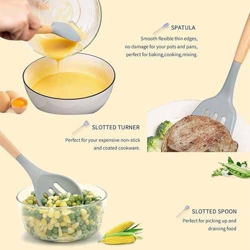 HYGRAD 27Pcs Kitchen Utensil Set Non Stick Cooking Utensil Set Wooden Handle Spoons Turners Spatula Cooking Utensil Set