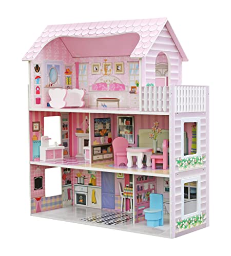 HYGRAD® Kids Wooden Three Levels Victorian Wooden Doll House with Furniture Set For Role Play (Design 2)