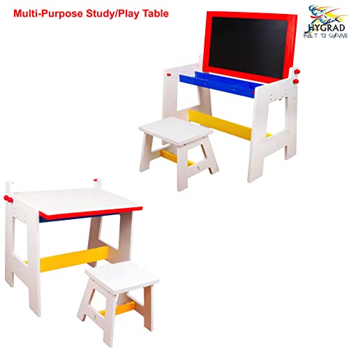 HYGRAD® Multi-Purpose Kids Table and Chair, Drawing BlackBoard Study Desk with Storage Space, Pens and Eraser, Children Activity Table and Chair Set for Boys Girls