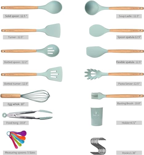 HYGRAD 27Pcs Kitchen Utensil Set Non Stick Cooking Utensil Set Wooden Handle Spoons Turners Spatula Cooking Utensil Set
