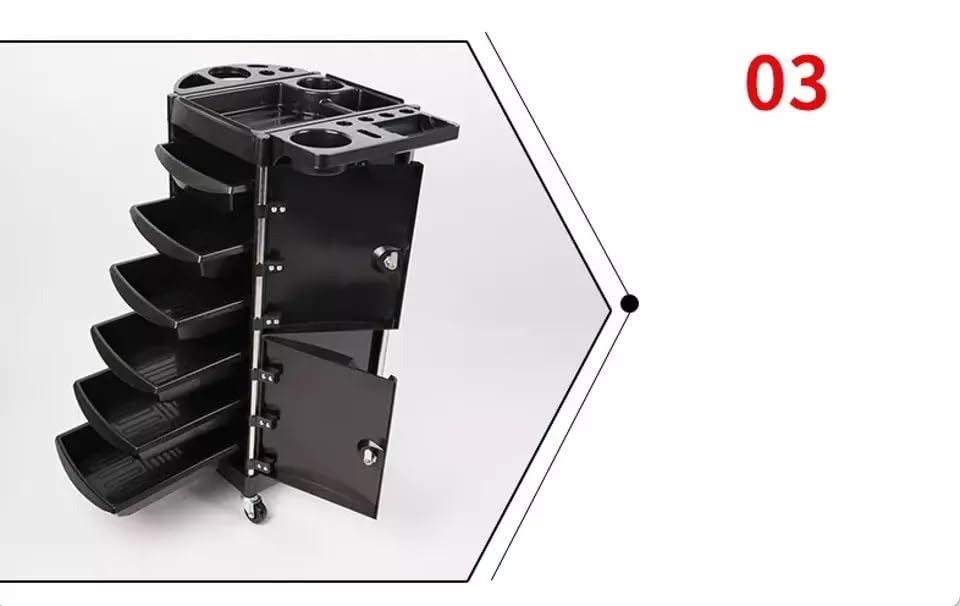 HYGRAD®Versatile Beauty Trolley for Hairstylists and Beauticians-Upper and Lower Lockable Doors with 6 Detachable Drawers- Hairdressing Trolley on Wheels for Easy Movement