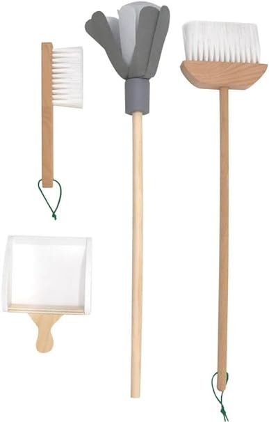 HYGRAD Kids Wooden Cleaning Set Toy Cart Kids Role Play Janitor Cleaning Set Household Pretend Play Childrens Toy Gift Ages 3+