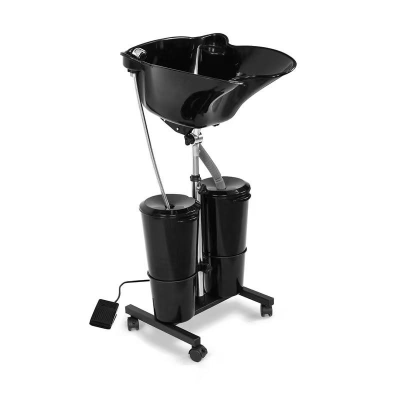 HYGRAD® Portable Sink with 2 Tanks Bucket 10L for Water Storage and Drainage, 46x46x105 Adjustable Height, High-Pressure Sprayer, Foot Pedal Switch- Hair Wash Basin Perfect for Salon and Home Use