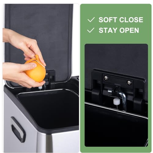 HYGRAD 3 Compartment Recycling Bin 45L Dual Compartments Kitchen Pedal Dust Bin Waste Bin Separation System (3x15L Compartments) (Silver)