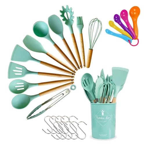 HYGRAD 27Pcs Kitchen Utensil Set Non Stick Cooking Utensil Set Wooden Handle Spoons Turners Spatula Cooking Utensil Set
