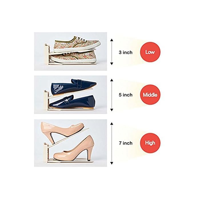 Pack of 12 Pcs Shoe Slot Organise Storage Adjustable 3-Level Height Shoe Organiser- Non-Slip Space Saver Shoe Holder- Shoe Stacker for All Shoe Styles Shoe Rack, Suitable for Women and Men