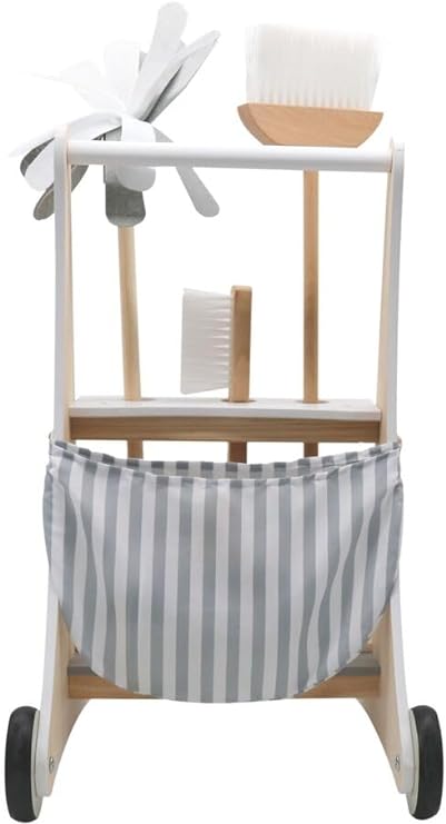 HYGRAD Kids Wooden Cleaning Set Toy Cart Kids Role Play Janitor Cleaning Set Household Pretend Play Childrens Toy Gift Ages 3+