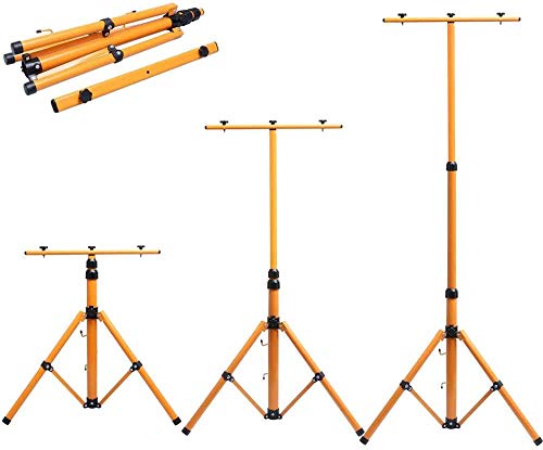 HYGRAD® Floodlight Tripod Stand, Twin Head -Could Mount 1 to 2 Lights, Portable Telescopic Outdoor Lamp Stand 160cm