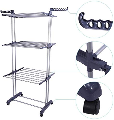 HYGRAD® Clothes Drying Rack 3 Tier Clothes Dryer Stand Foldable Laundry Clothes Rack Organiser UK (Grey)