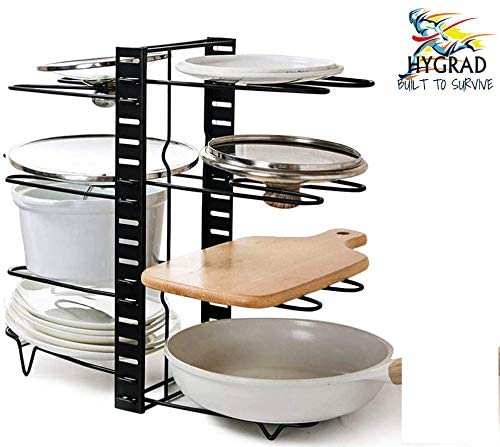 HYGRAD® 8 Tier Adjustable Cabinet Organiser Pots & Pans Dishes Organiser Stand For Neat And Tidy Cupboard Organising