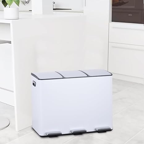 HYGRAD 3 Compartment Recycling Bin 45L Dual Compartments Kitchen Pedal Dust Bin Waste Bin Separation System (3x15L Compartments) (Silver)