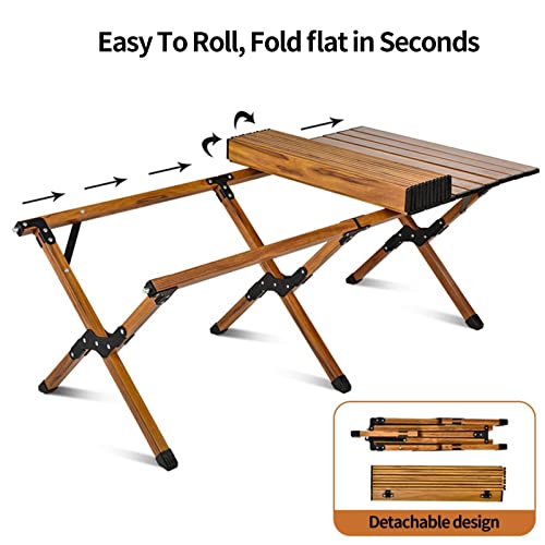 Wooden Effect Egg Roll Picnic Table Portable BBQ Table Foldable Wooden Effect Carry Picnic Table Garden Table Outdoor Foldable Table (60cm or 120cm)