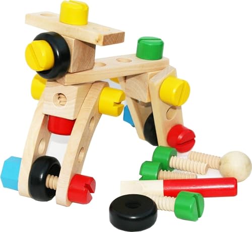 HYGRAD Kids Wooden Nuts And Bolts Building Toy 36Pcs Building DIY Travel Toy Building Blocks Construction Toy For Children Educational And Creative DIY Toys for Ages 3+