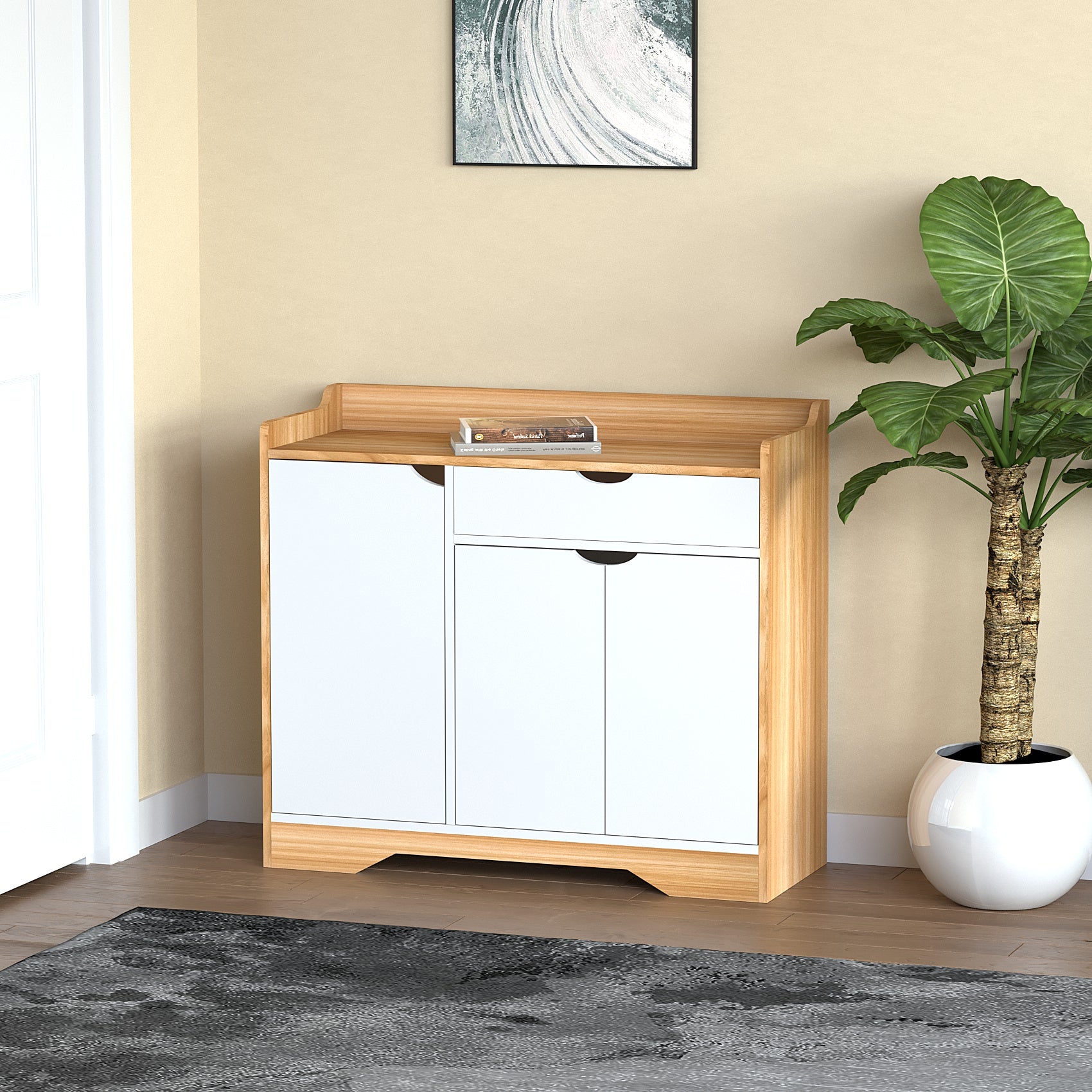 HYGRAD Wooden Hallway Shoe Storage Cabinet, Modern Styled Home Shoe Rack Display (White)