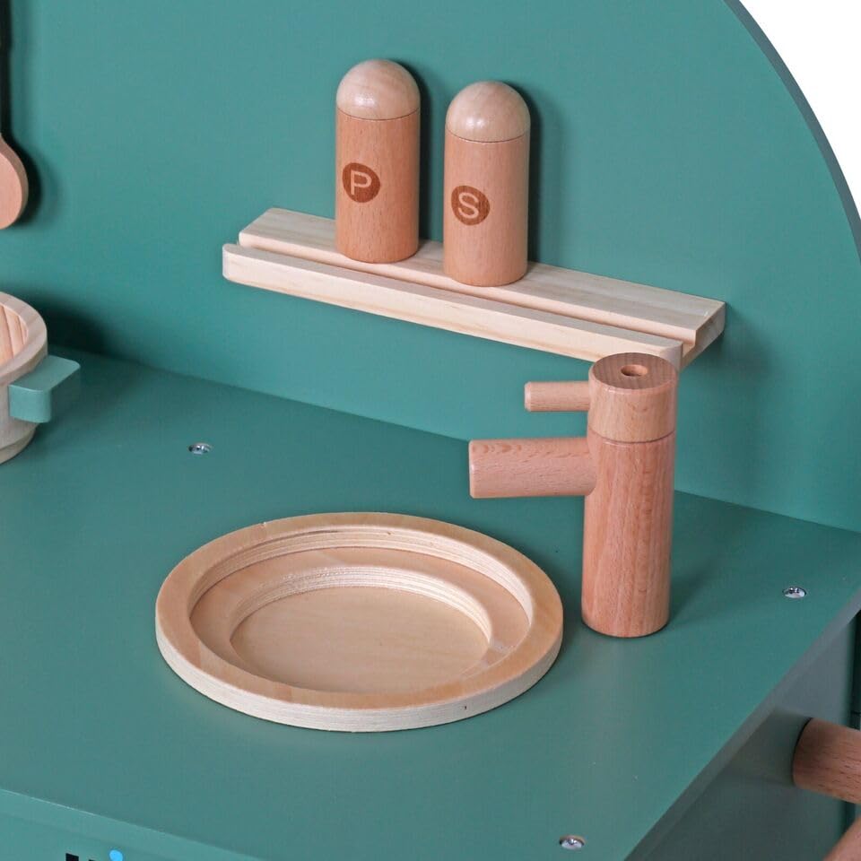 HYGRAD Kids Large Wooden Kitchen Play Set And Accessories Life Size Childrens Wood Kitchen Pretend Play Set Vintage Style Kitchen Role Play Set With Utensils (Green & White)