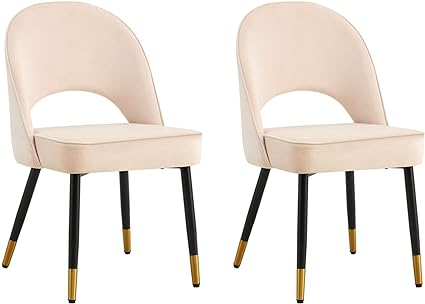 Padded Velvet Dining Chairs Set of 2 Or Single Dining Chair Upholstered Dining Seats With Black Legs Velvet Chairs For Dining Office Cafe Restaurant (Set of 2)