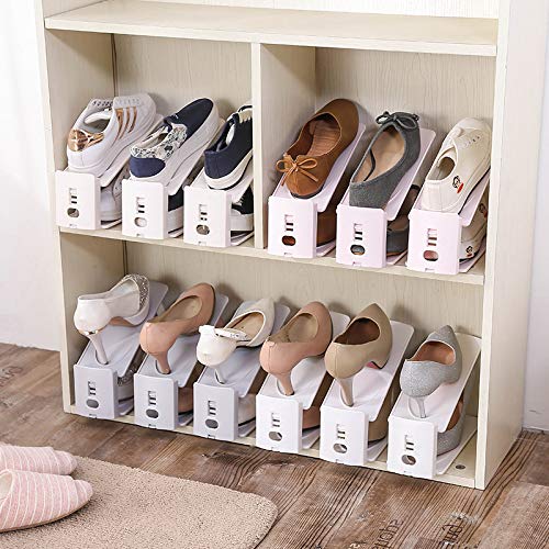Pack of 12 Pcs Shoe Slot Organise Storage Adjustable 3-Level Height Shoe Organiser- Non-Slip Space Saver Shoe Holder- Shoe Stacker for All Shoe Styles Shoe Rack, Suitable for Women and Men