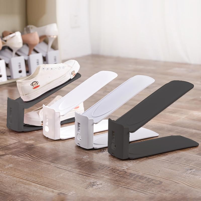Pack of 12 Pcs Shoe Slot Organise Storage Adjustable 3-Level Height Shoe Organiser- Non-Slip Space Saver Shoe Holder- Shoe Stacker for All Shoe Styles Shoe Rack, Suitable for Women and Men