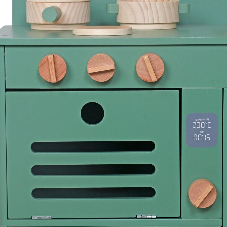 HYGRAD Kids Large Wooden Kitchen Play Set And Accessories Life Size Childrens Wood Kitchen Pretend Play Set Vintage Style Kitchen Role Play Set With Utensils (Green & White)