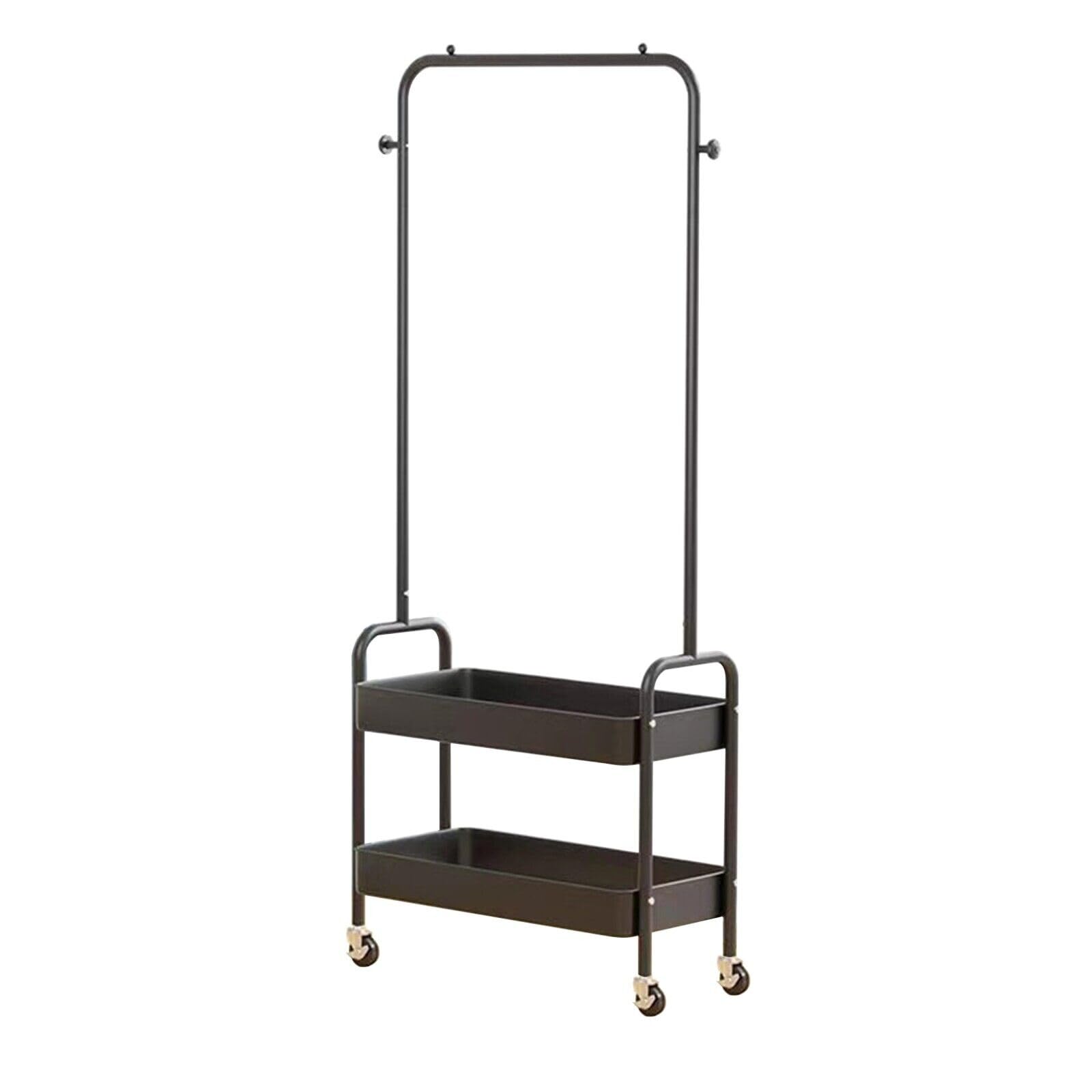 HYGRAD Metal Clothes Rack On Wheels Portable Clothes Rail For Hanging Clothes With Shoe Storage Shelfs Portable Clothes Rack Caddy For Bedroom Wardrobe