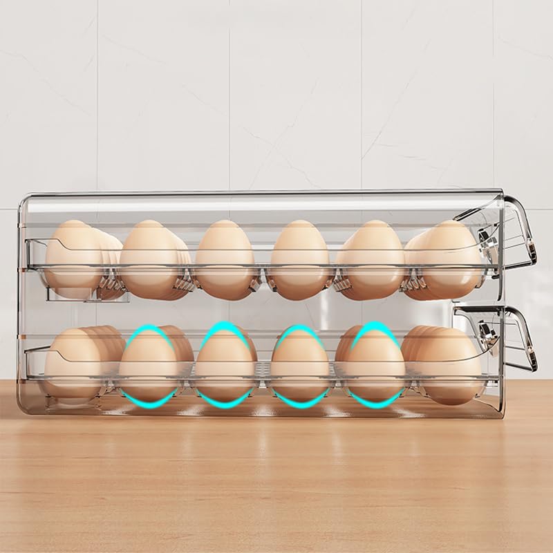 2 Tier Eggs Holder Fridge Containers Organisers Egg Storage Kitchen Stackable Storage Box For Fridge & Kitchen Countertop (60 Egg Storage)
