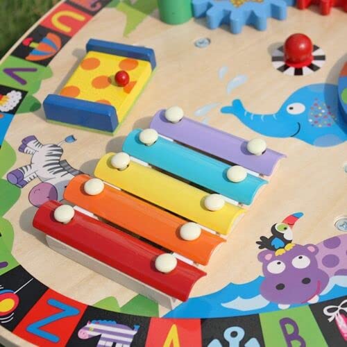 Kid's 7 in 1 Wooden Activity Table Multi Functional Kids Activity Toy Table With Bead Maze, Xylophone, Kids Educational Activity Table