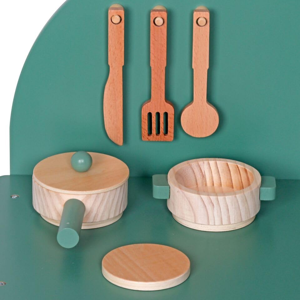 HYGRAD Kids Large Wooden Kitchen Play Set And Accessories Life Size Childrens Wood Kitchen Pretend Play Set Vintage Style Kitchen Role Play Set With Utensils (Green & White)