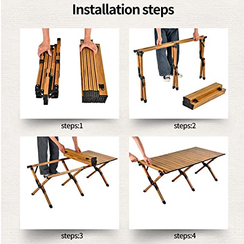 Wooden Effect Egg Roll Picnic Table Portable BBQ Table Foldable Wooden Effect Carry Picnic Table Garden Table Outdoor Foldable Table (60cm or 120cm)