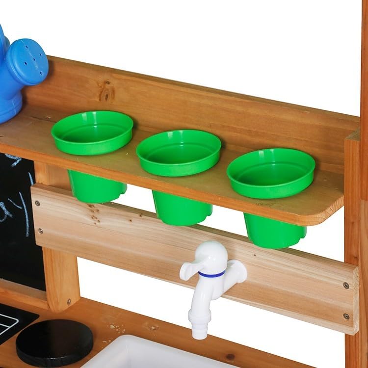 HYGRAD® Wooden Kids Outdoor Play Toy Mud Kitchen with Adjustable Canopy, Faucet, Sink, Blackboard, Stoves, Cooking Accessories and Storage, Wooden Kids Kitchen for Boys Girls 3+