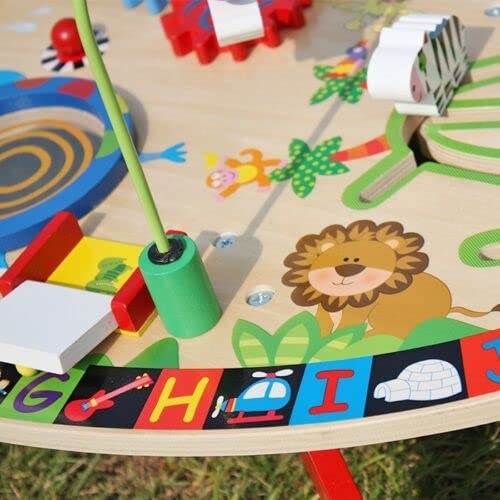 Kid's 7 in 1 Wooden Activity Table Multi Functional Kids Activity Toy Table With Bead Maze, Xylophone, Kids Educational Activity Table