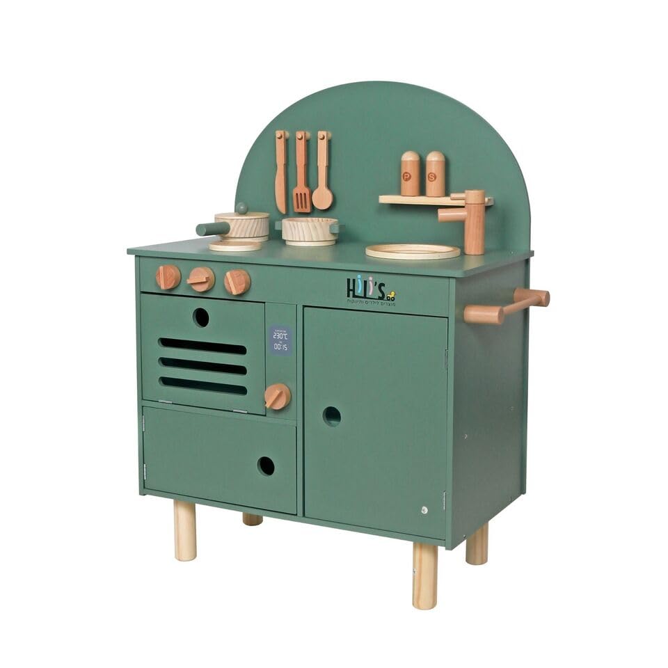 HYGRAD Kids Large Wooden Kitchen Play Set And Accessories Life Size Childrens Wood Kitchen Pretend Play Set Vintage Style Kitchen Role Play Set With Utensils (Green & White)