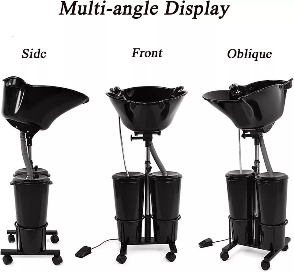 HYGRAD® Portable Sink with 2 Tanks Bucket 10L for Water Storage and Drainage, 46x46x105 Adjustable Height, High-Pressure Sprayer, Foot Pedal Switch- Hair Wash Basin Perfect for Salon and Home Use