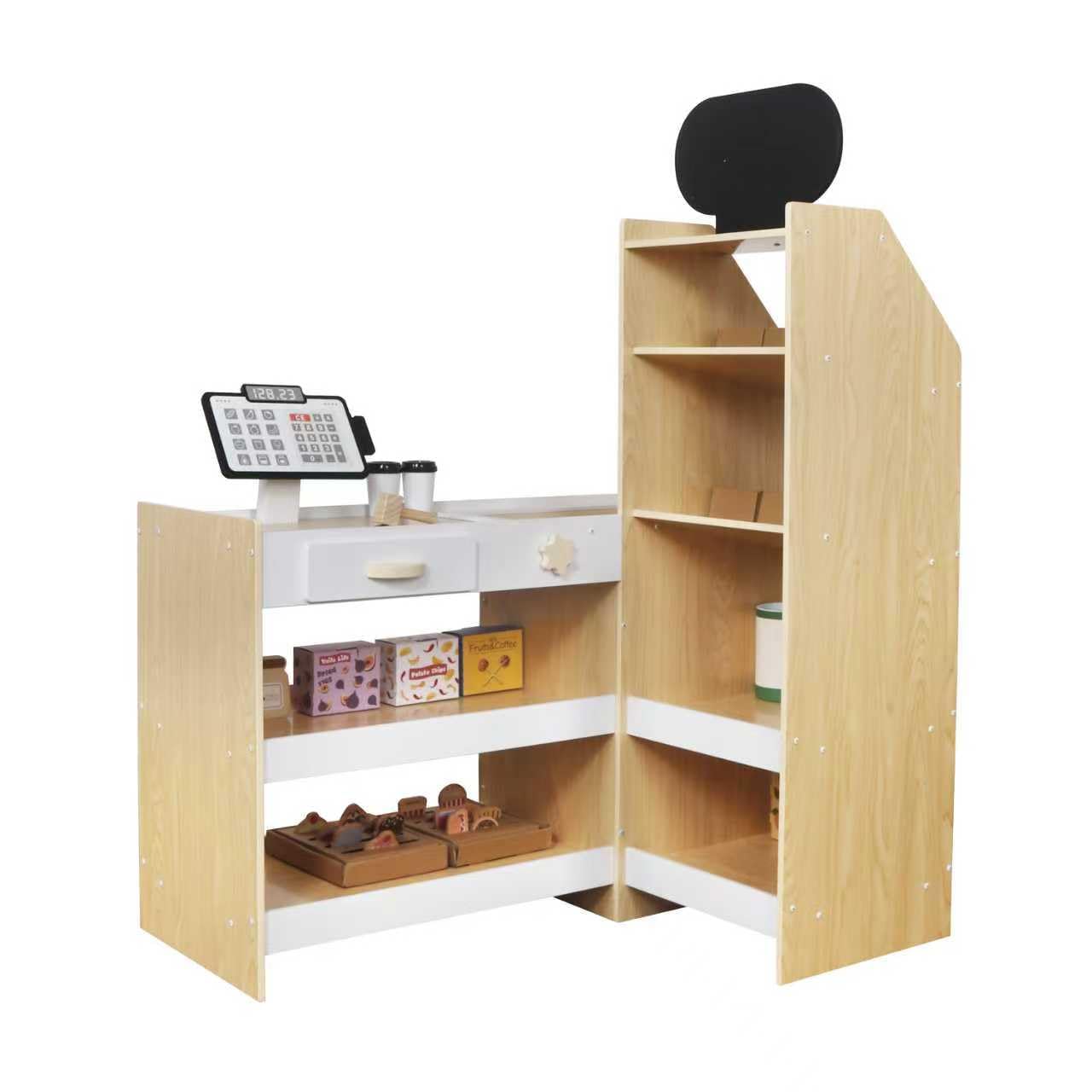 HYGRAD® Kids Grocery Store, Wooden Market Play Shop, Children 3+ Supermarket Playset with Accessories: Cash Register, Fruit, Vegetables, Cash, Credit Card, Kids Market Stall - Shop Counter