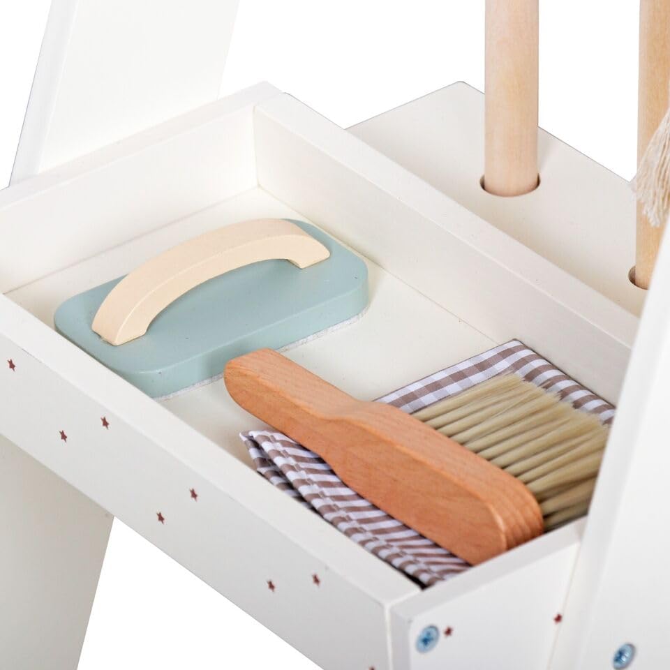 HYGRAD Kids Wooden Cleaning Set Toy Cart Kids Role Play Janitor Cleaning Set Household Pretend Play Childrens Toy Gift Ages 3+