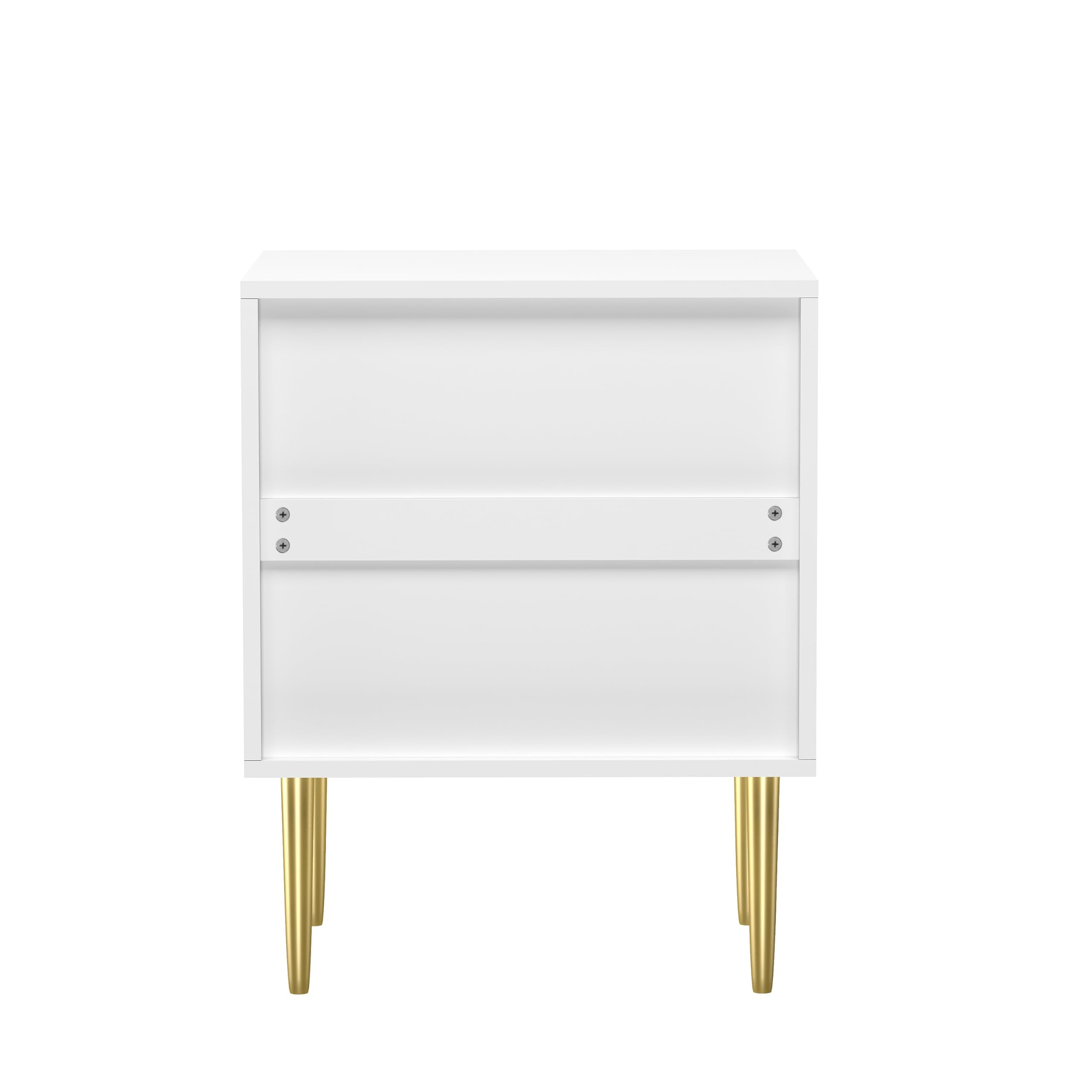 HYGRAD® Luxury Bedside Table White With 2 Drawers Bedroom Nightstand Side Table Chest Gold Handles & Gold Legs Solid Wood Bedroom Storage Side Table