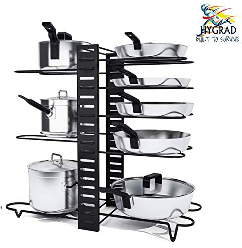 HYGRAD® 8 Tier Organising Rack for Pots and Pans 8 Tier Metal Cupboard and Cabinet Organiser for Cutlery and Pans