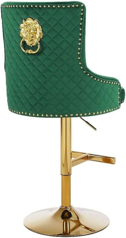 Luxury Velvet Bar Stools With Lion Knocker Back Rest Padded Breakfast Bar Stools Set of 2 or Single Kitchen Island Bar Stools Height Adjustable And Swivel (Set of 2))