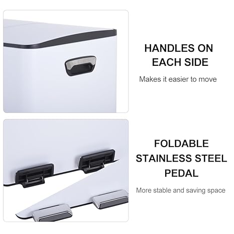 HYGRAD 3 Compartment Recycling Bin 45L Dual Compartments Kitchen Pedal Dust Bin Waste Bin Separation System (3x15L Compartments) (Silver)