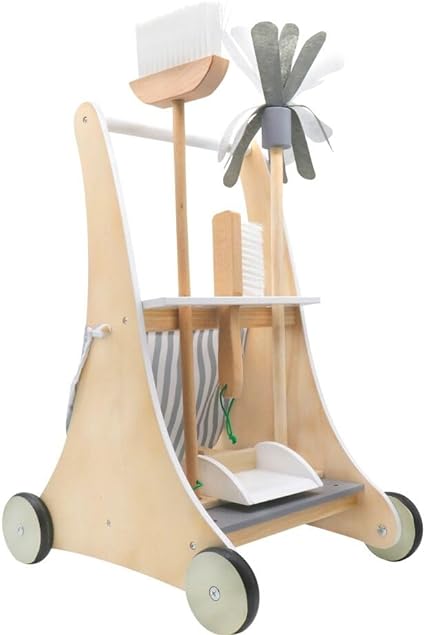 HYGRAD Kids Wooden Cleaning Set Toy Cart Kids Role Play Janitor Cleaning Set Household Pretend Play Childrens Toy Gift Ages 3+