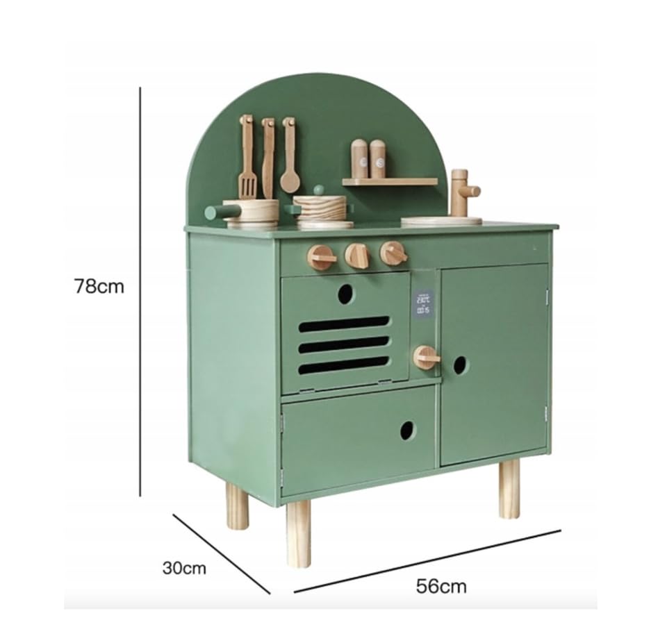 HYGRAD Kids Large Wooden Kitchen Play Set And Accessories Life Size Childrens Wood Kitchen Pretend Play Set Vintage Style Kitchen Role Play Set With Utensils (Green & White)