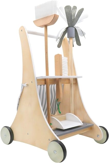 HYGRAD Kids Wooden Cleaning Set Toy Cart Kids Role Play Janitor Cleaning Set Household Pretend Play Childrens Toy Gift Ages 3+