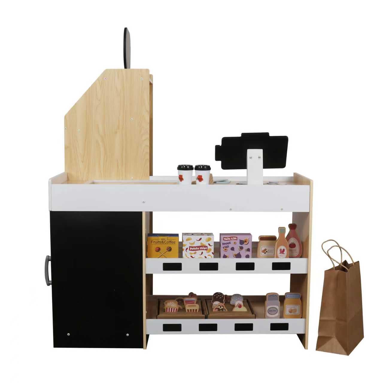HYGRAD® Kids Grocery Store, Wooden Market Play Shop, Children 3+ Supermarket Playset with Accessories: Cash Register, Fruit, Vegetables, Cash, Credit Card, Kids Market Stall - Shop Counter