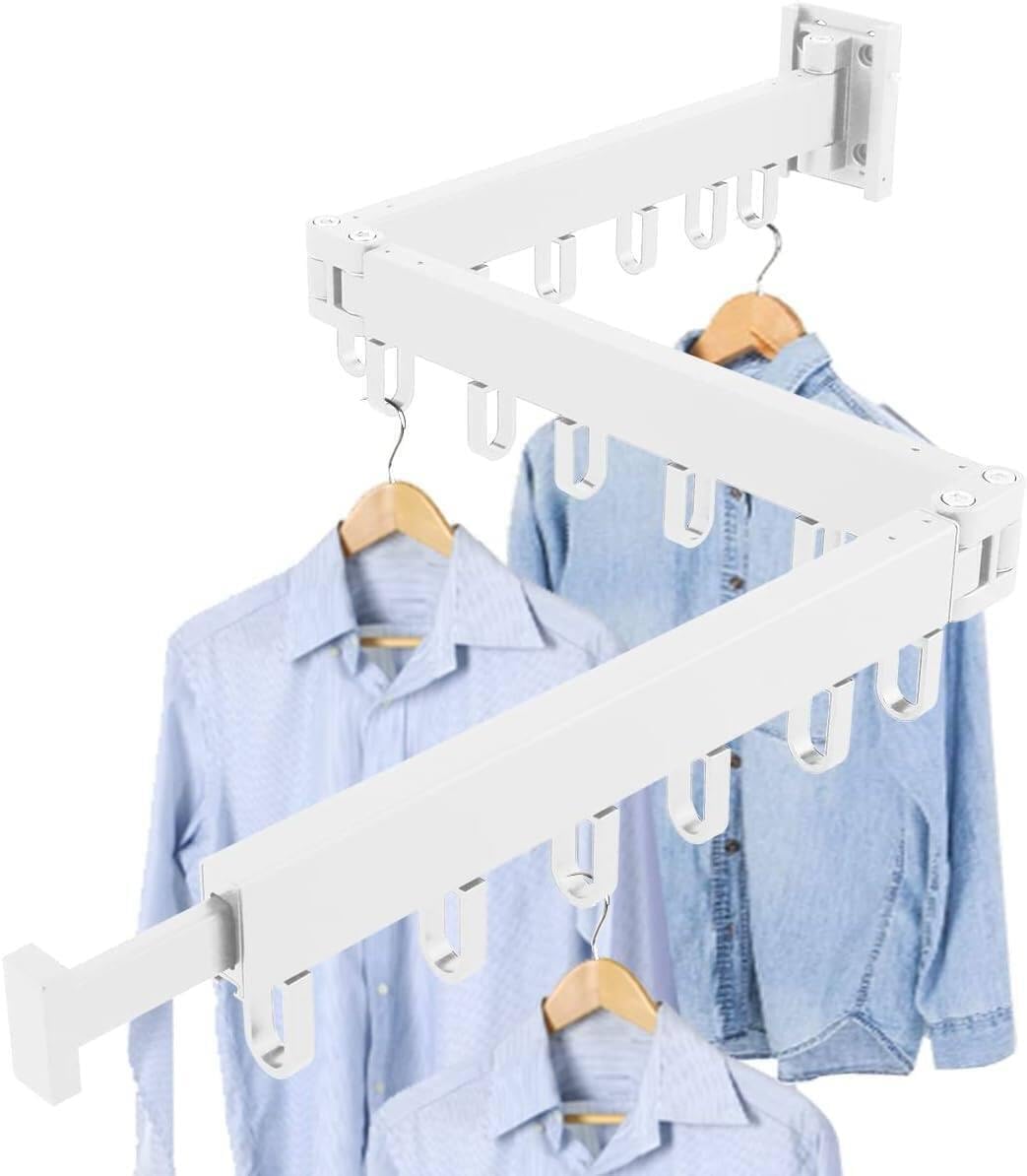 Clothes Drying Rack Wall Mounted Clothes Drying Airer Rack, Retractable Fold Away Laundry Drying Rack Outdoor & Indoor Neat Formal Drying Rack